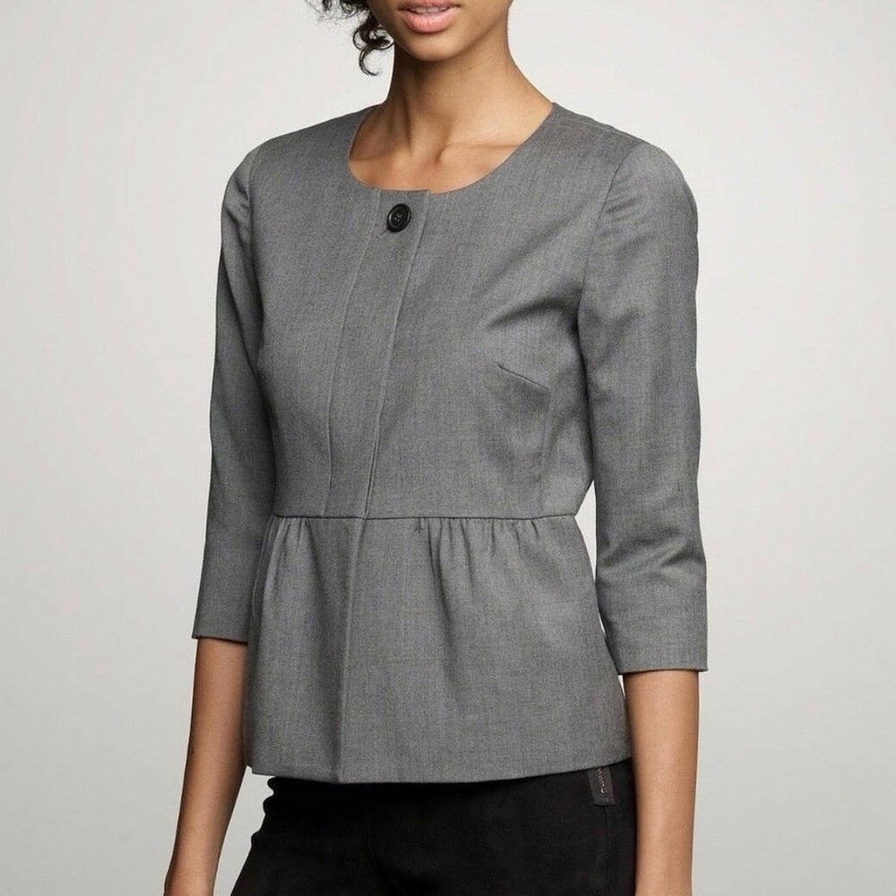 J. Crew Charcoal Peplum Grey Wool Blazer Size 4 Preppy